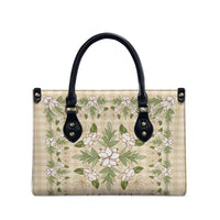Squares Maile Leaf Leather Bag Beige Palaka Hawaiian Quilt Pattern LT9 - Polynesian Pride