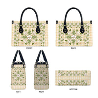 Squares Maile Leaf Leather Bag Beige Palaka Hawaiian Quilt Pattern LT9 - Polynesian Pride