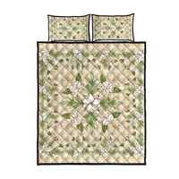 Squares Maile Leaf Quilt Bed Set Beige Palaka Hawaiian Quilt Pattern - Polynesian Pride