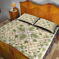 Squares Maile Leaf Quilt Bed Set Beige Palaka Hawaiian Quilt Pattern - Polynesian Pride