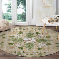 Squares Maile Leaf Round Carpet Beige Palaka Hawaiian Quilt Pattern - Polynesian Pride