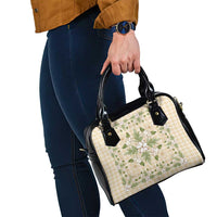 Squares Maile Leaf Shoulder Handbag Beige Palaka Hawaiian Quilt Pattern - Polynesian Pride