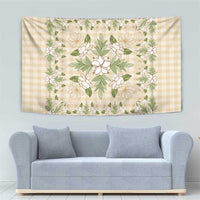 Squares Maile Leaf Tapestry Beige Palaka Hawaiian Quilt Pattern - Polynesian Pride