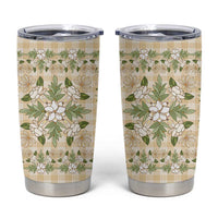 Squares Maile Leaf Tumbler Cup Beige Palaka Hawaiian Quilt Pattern LT9 Beige - Polynesian Pride