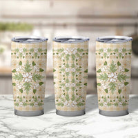 Squares Maile Leaf Tumbler Cup Beige Palaka Hawaiian Quilt Pattern LT9 - Polynesian Pride