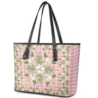 Squares Maile Leaf Leather Tote Bag Pink Palaka Hawaiian Quilt Pattern - Polynesian Pride