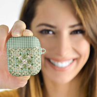 Squares Maile Leaf AirPods Case Turquoise Palaka Hawaiian Quilt Pattern - Polynesian Pride