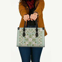 Squares Maile Leaf Leather Bag Turquoise Palaka Hawaiian Quilt Pattern - Polynesian Pride