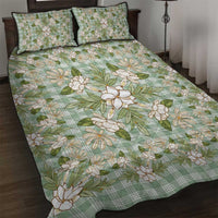 Squares Maile Leaf Quilt Bed Set Turquoise Palaka Hawaiian Quilt Pattern - Polynesian Pride