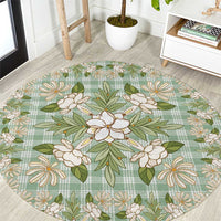 Squares Maile Leaf Round Carpet Turquoise Palaka Hawaiian Quilt Pattern - Polynesian Pride
