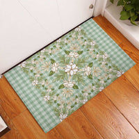 Squares Maile Leaf Rubber Doormat Turquoise Palaka Hawaiian Quilt Pattern - Polynesian Pride