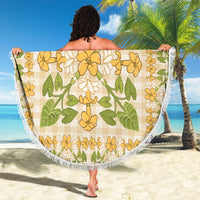 Squares Puakenikeni and Kalo Beach Blanket Beige Palaka Hawaiian Quilt Pattern - Polynesian Pride