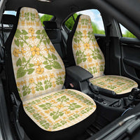 Squares Puakenikeni and Kalo Car Seat Cover Beige Palaka Hawaiian Quilt Pattern - Polynesian Pride
