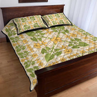 Squares Puakenikeni and Kalo Quilt Bed Set Beige Palaka Hawaiian Quilt Pattern - Polynesian Pride