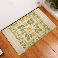 Squares Puakenikeni and Kalo Rubber Doormat Beige Palaka Hawaiian Quilt Pattern - Polynesian Pride