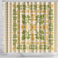 Squares Puakenikeni and Kalo Shower Curtain Beige Palaka Hawaiian Quilt Pattern - Polynesian Pride