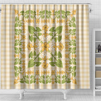 Squares Puakenikeni and Kalo Shower Curtain Beige Palaka Hawaiian Quilt Pattern - Polynesian Pride