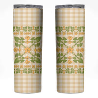 Squares Puakenikeni and Kalo Skinny Tumbler Beige Palaka Hawaiian Quilt Pattern - Polynesian Pride
