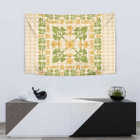 Squares Puakenikeni and Kalo Tapestry Beige Palaka Hawaiian Quilt Pattern - Polynesian Pride