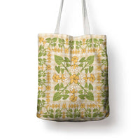 Squares Puakenikeni and Kalo Tote Bag Beige Palaka Hawaiian Quilt Pattern - Polynesian Pride