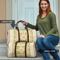 Squares Puakenikeni and Kalo Travel Bag Beige Palaka Hawaiian Quilt Pattern - Polynesian Pride