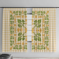 Squares Puakenikeni and Kalo Window Curtain Beige Palaka Hawaiian Quilt Pattern - Polynesian Pride
