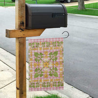 Squares Puakenikeni and Kalo Garden Flag Pink Palaka Hawaiian Quilt Pattern - Polynesian Pride