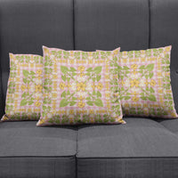Squares Puakenikeni and Kalo Pillow Cover Pink Palaka Hawaiian Quilt Pattern - Polynesian Pride