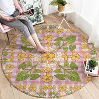 Squares Puakenikeni and Kalo Round Carpet Pink Palaka Hawaiian Quilt Pattern - Polynesian Pride