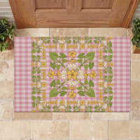 Squares Puakenikeni and Kalo Rubber Doormat Pink Palaka Hawaiian Quilt Pattern - Polynesian Pride
