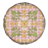 Squares Puakenikeni and Kalo Spare Tire Cover Pink Palaka Hawaiian Quilt Pattern - Polynesian Pride