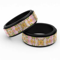 Squares Puakenikeni and Kalo Spinner Ring Pink Palaka Hawaiian Quilt Pattern - Polynesian Pride