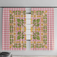 Squares Puakenikeni and Kalo Window Curtain Pink Palaka Hawaiian Quilt Pattern - Polynesian Pride
