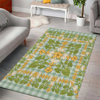 Squares Puakenikeni and Kalo Area Rug Turquoise Palaka Hawaiian Quilt Pattern - Polynesian Pride
