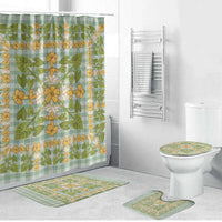 Squares Puakenikeni and Kalo Bathroom Set Turquoise Palaka Hawaiian Quilt Pattern LT9 Bathroom Set (4 pcs) Turquoise - Polynesian Pride