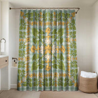 Squares Puakenikeni and Kalo Bathroom Set Turquoise Palaka Hawaiian Quilt Pattern LT9 Shower Curtain Only Turquoise - Polynesian Pride