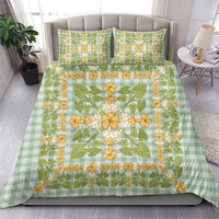 Squares Puakenikeni and Kalo Bedding Set Turquoise Palaka Hawaiian Quilt Pattern - Polynesian Pride