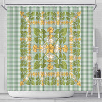 Squares Puakenikeni and Kalo Shower Curtain Turquoise Palaka Hawaiian Quilt Pattern - Polynesian Pride