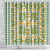 Squares Puakenikeni and Kalo Shower Curtain Turquoise Palaka Hawaiian Quilt Pattern - Polynesian Pride