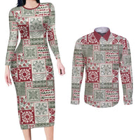 Mele Kalikimaka Hawaii Christmas Couples Matching Long Sleeve Bodycon Dress and Long Sleeve Button Shirt Aloha Spirit with Hawaiian Quilt Pattern - Polynesian Pride