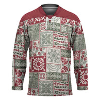 Mele Kalikimaka Hawaii Christmas Hockey Jersey Aloha Spirit with Hawaiian Quilt Pattern - Polynesian Pride