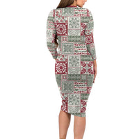 Mele Kalikimaka Hawaii Christmas Long Sleeve Bodycon Dress Aloha Spirit with Hawaiian Quilt Pattern - Polynesian Pride