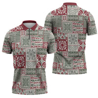 Mele Kalikimaka Hawaii Christmas Zipper Polo Shirt Aloha Spirit with Hawaiian Quilt Pattern - Polynesian Pride