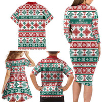Mele Kalikimaka Hawaii Christmas Family Matching Long Sleeve Bodycon Dress and Hawaiian Shirt Hawaiian Quilt Pattern Style - Polynesian Pride