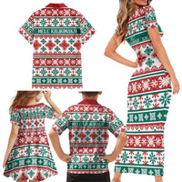 Mele Kalikimaka Hawaii Christmas Family Matching Short Sleeve Bodycon Dress and Hawaiian Shirt Hawaiian Quilt Pattern Style - Polynesian Pride