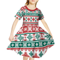 Mele Kalikimaka Hawaii Christmas Kid Short Sleeve Dress Hawaiian Quilt Pattern Style - Polynesian Pride