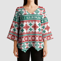 Mele Kalikimaka Hawaii Christmas Kimono Sleeve Blouse Hawaiian Quilt Pattern Style - Polynesian Pride