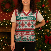Mele Kalikimaka Hawaii Christmas Knitted V-Neck Vest Hawaiian Quilt Pattern Style - Polynesian Pride