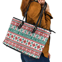 Mele Kalikimaka Hawaii Christmas Leather Tote Bag Hawaiian Quilt Pattern Style - Polynesian Pride
