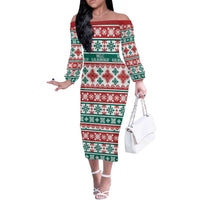 Mele Kalikimaka Hawaii Christmas Off The Shoulder Long Sleeve Dress Hawaiian Quilt Pattern Style - Polynesian Pride